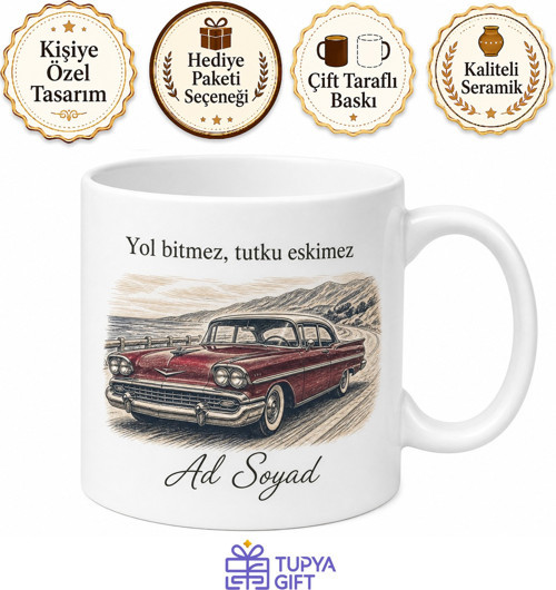 Klasik Araç Sever İçin Kişiye Özel Retro Temalı Baskılı Kupa Bardak Hediye