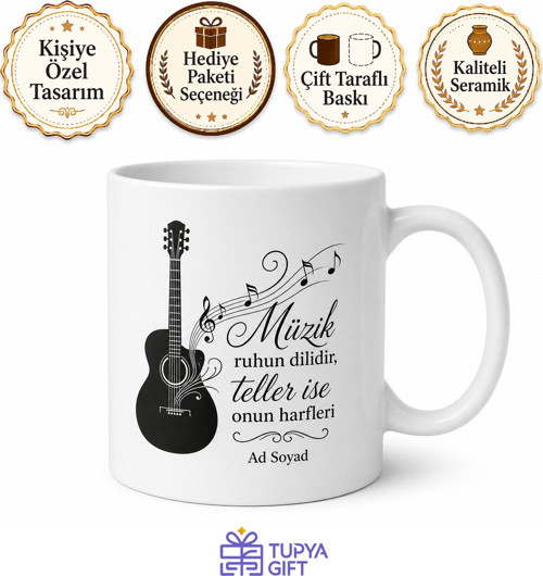 Tellerin Efendisi Gitarist Çay Kupası - Gitar Hediye Bardak Müzisyen Kupa