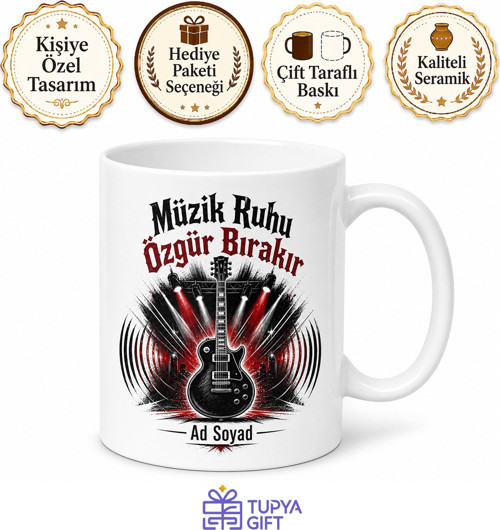 Rock Dinleyenlere Elektro Gitar Solo Konser Siyah Tişört Baskılı Kupa Bardak Hediye