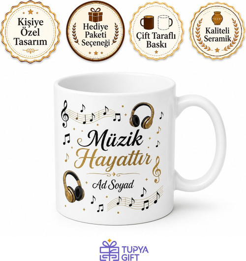 Music Is Life Temalı Müzik Hayattır Kupa Bardak Hediye Porselen Mug