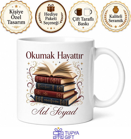 Okumak Hayattır Baskılı Porselen Kupa Bardak Hediye