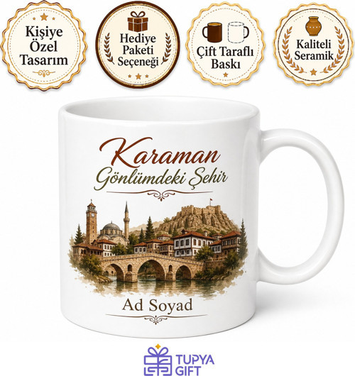 Karaman Temalı Baskılı Kupa Bardak Memleket Hediye Porselen Mug
