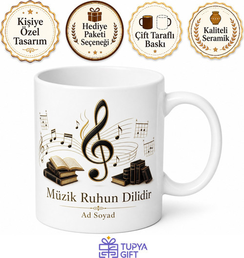 Müzik Notaları Sol Anahtarı Akor Tablosu Bestekarlar Nota Okuma Baskılı Kupa Hediye Bardak