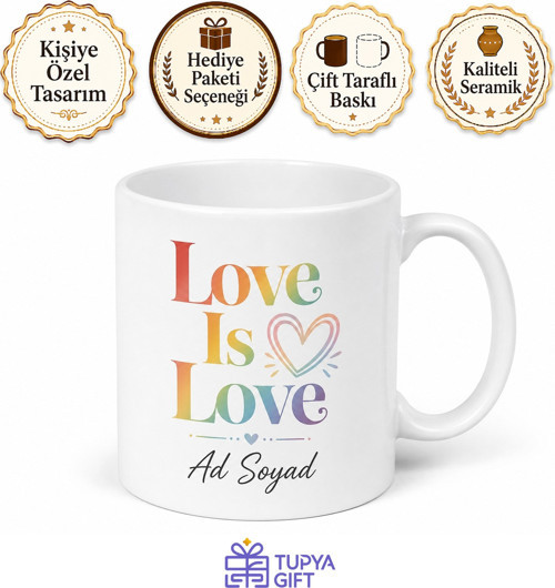 Love Is Love Yazılı Aşk Aşktır İngilizce Kahve Kupası Hediye Bardak
