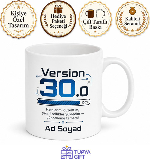 Version 30.0 Yazılı 30 Yaş Doğum Günü Baskılı Kupa Bardak Hediye