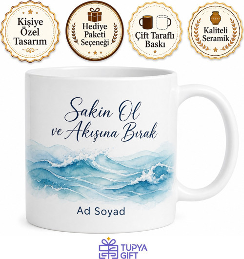 Sakin Ol ve Akışına Bırak Su Dalgası Desenli Dinginlik Kupası Hediye Bardak