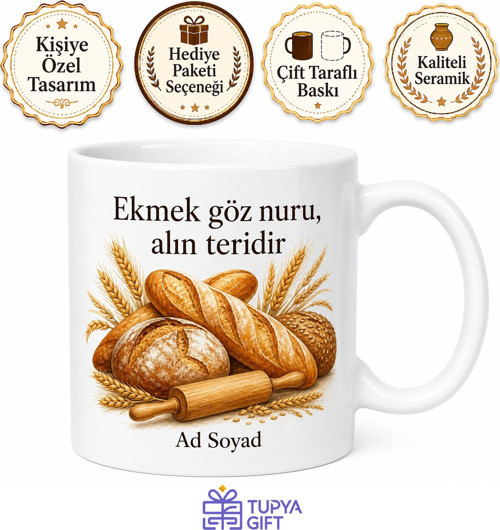 Fırıncıya Hediye Ekmek Temalı Baskılı Porselen Kupa Bardak Hediye