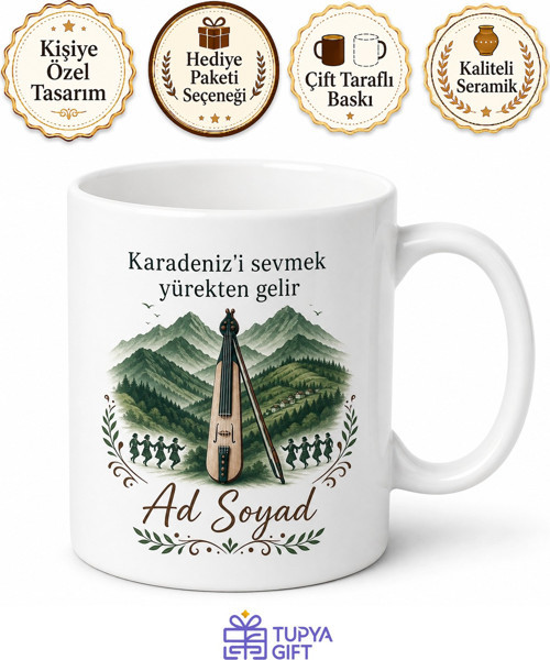 Karadenizli Temalı İsme Özel Baskılı Kupa Bardak Hediye Porselen Mug