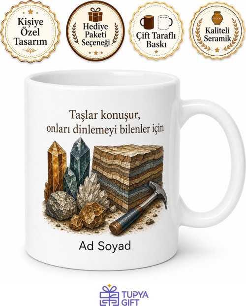 Jeoloji Mühendisine Hediye Taş ve Kayaç Temalı Kupa Bardak Özel Tasarım