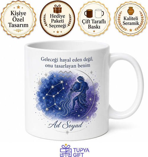Kova Burcu Özel Tasarım Yıldız Temalı Kupa Bardak Astroloji Hediye