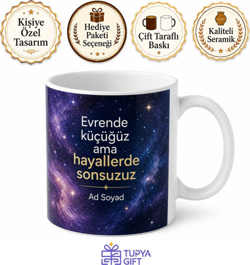 Astrocore Uzay Yıldız Estetiği Galaksi Desenli Şık Kupa Bardak Hediye
