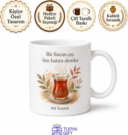 Kişiye Özel Memleket Çayı Temalı Baskılı Kupa Bardak İsimli Hediye
