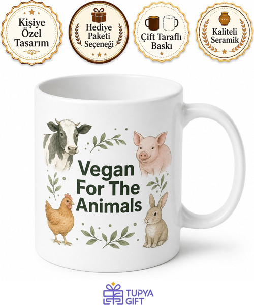 Vegan For The Animals Yazılı Hayvanlar İçin Vegan Kupa Bardak Hediye