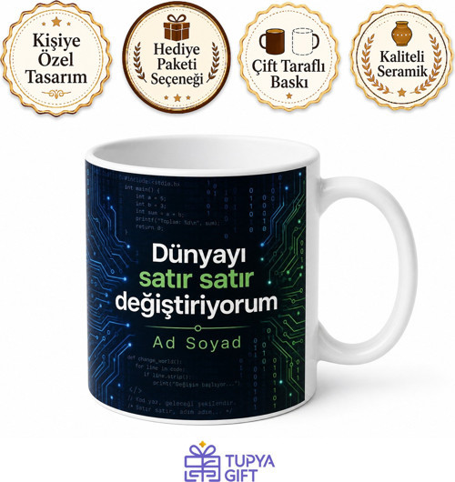 Teknoloji Sever Kod Yazılım Dijital Dünya Yapay Zeka Kupa Bardak Hediye
