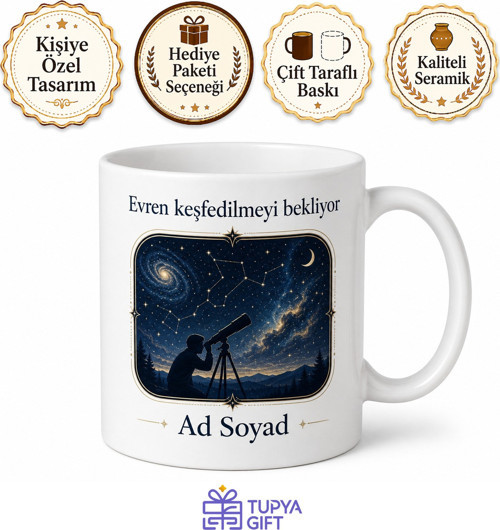 Yıldızlara Yolculuk Yapan Astronom İsme Özel Kupa Bardak Hediye