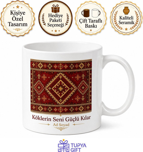 Türkmen Temalı Özel Tasarım Baskılı Kupa Bardak Hediye Porselen Mug