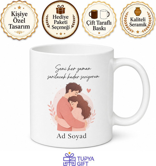 Huggable Temalı Sarılınası Kupa Bardak Özel Tasarım Hediye