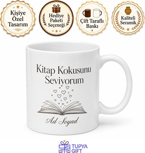 Kitap Kokusunu Seviyorum Yazılı Kupa Bardak Kitap Kurdu Hediye