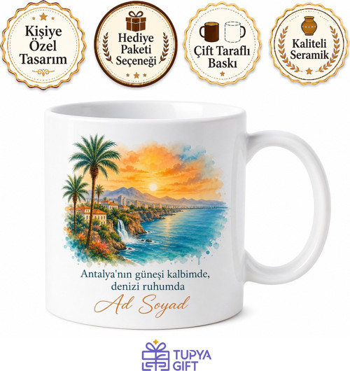 Antalyalı Yazılı Baskılı Kupa Bardak Hediye Antalya Hatıra Kupa