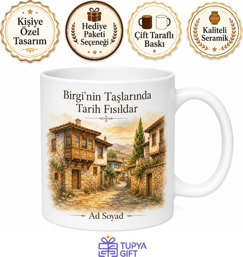 Birgi Köyü Tarihi Doku Ödemiş Ege Hatırası Porselen Kupa Bardak Hediye