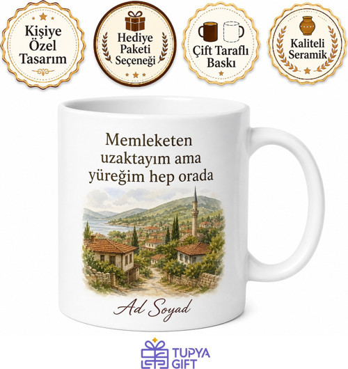 Memleketten Uzakta Yazılı Gurbetçi Kupası Özel Tasarım Hediye Bardak