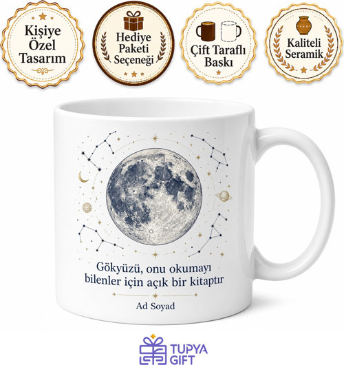 Ali Kuşçu Ay Haritası Astronomi Ustası Yıldız Gözlemcisi Kupa Bardak Hediye