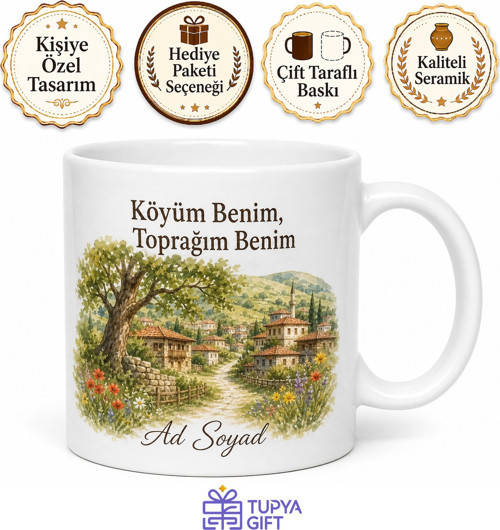 Köyüm Benim Temalı Kupa Bardak | Köy Sevgisi Özel Tasarım Hediye
