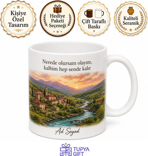 Kişiye Özel Memleket Manzaralı Baskılı Kupa Bardak İsimli Hediye