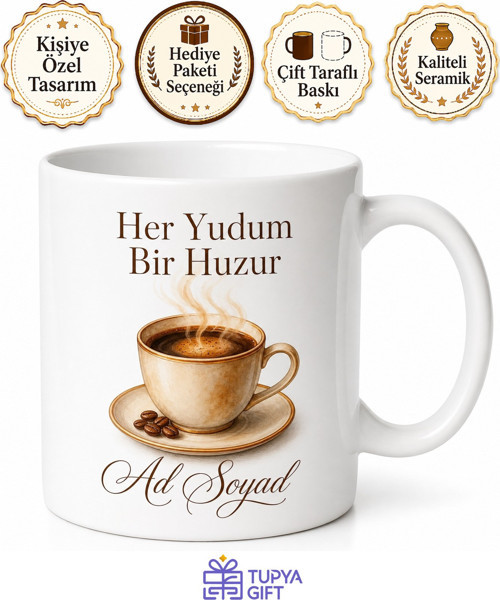 Evde Kahve Keyfi İçin Kişiye Özel Baskılı Kupa Bardak Hediye
