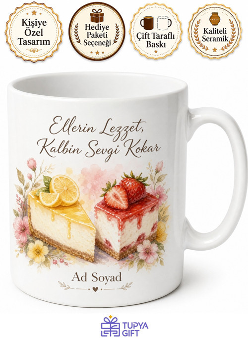 Cheesecake Yapan Anneye Limonlu Çilekli Cheesecake Temalı Kupa Bardak Hediye