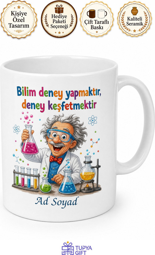 Laboratuvarda Deney Yapan Çılgın Fen Bilgisi Öğretmeni Kupa Bardak Hediye