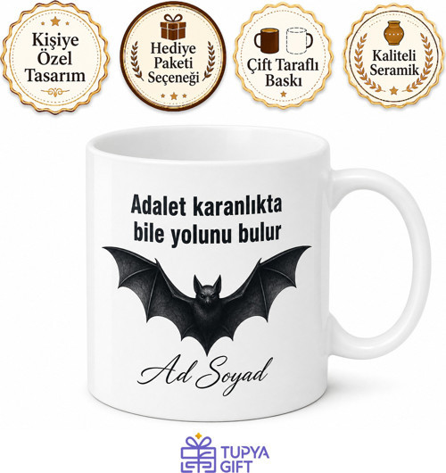 Yarasa Simgesi Çizimli Gecelerin Yargıcı Adalet Savaşçısı Kupa Bardak Hediye