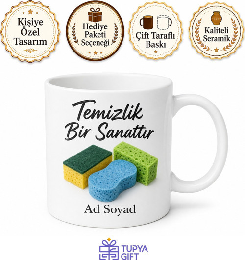 Sünger Kullananlara Hediye Temizlik Süngeri Emici Sünger Temalı Baskılı Kupa Bardak