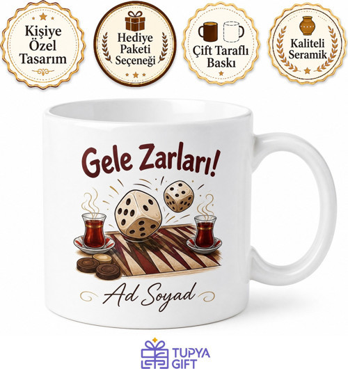 Tavlada Zar Tutan Amcalara Gele Zarları Esprili Kahvehane Çay Kupası Hediye