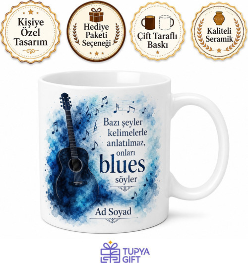 Blues Müzik Temalı Baskılı Kupa Bardak Hediye Müzisyen Özel Tasarım
