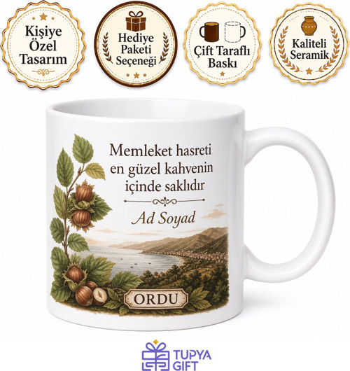 Ordu Memleket Kahvesi Kupa Bardak Ordu Hediye Özel Tasarım Porselen Kupa