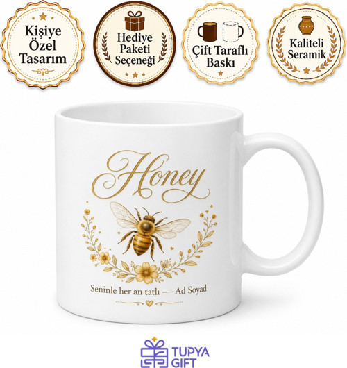 Honey Yazılı Balım Diyen Çiftlere Özel İngilizce Seramik Kupa Bardak Hediye