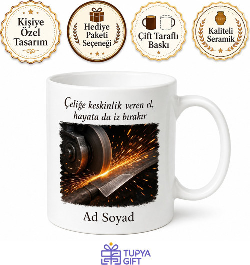 Bıçak Bileyicisi Çark Taşında Kıvılcım Kahve Kupası Özel Tasarım Hediye Bardak