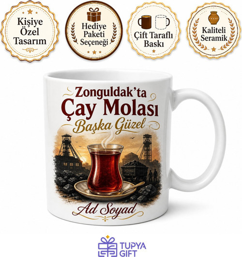 Zonguldak Çay Molası Tasarımlı Kupa Bardak - Özel Tasarım Hediye