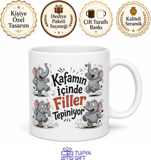 Kafamın İçinde Filler Tepiniyor Baş Ağrısı Esprili Kupa Bardak Hediye