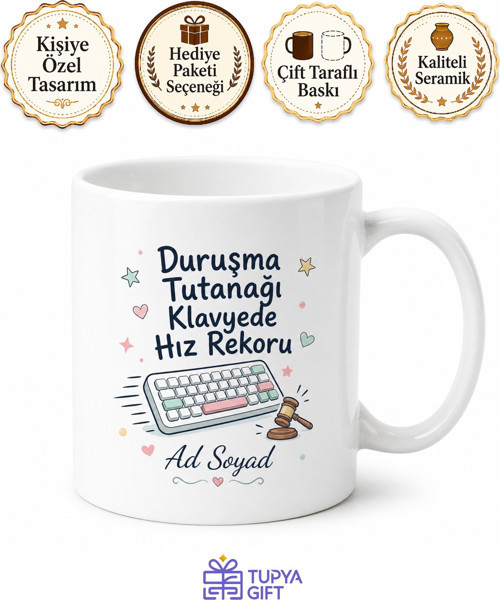 Katibe Hanıma Duruşma Tutanağı Klavyede Hız Rekoru Şirin Kupa Hediye Bardak