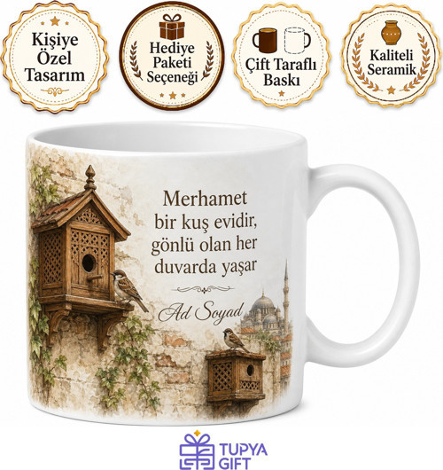 Kuş Evleri Tasarımlı Ahşap Mimari Nostaljik Osmanlı Ruhu Kupa Bardak Hediye