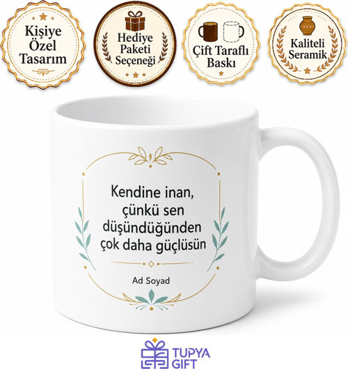 Kendine İnan Temalı Baskılı Kupa Bardak Motivasyon Hediye