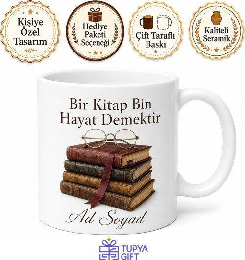 Kitap Kurdu Edebiyat Tutkunu Baskılı Porselen Kupa Bardak Kitapsever Hediye