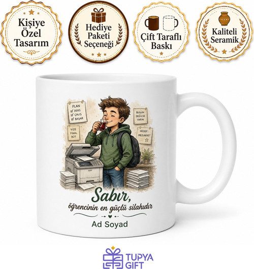 Fotokopi Sırasında Çay İçen Sabırlı Öğrenci Kupası Hediye Bardak
