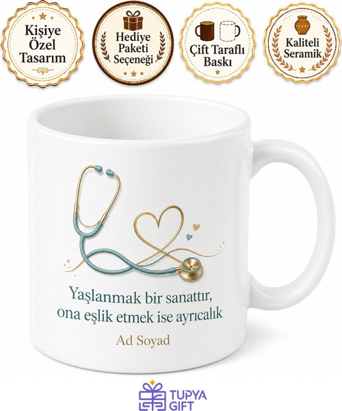 Geriatrician Yazılı Geriatristlere Özel Estetik Baskılı Kupa Bardak Hediye