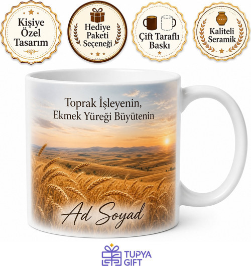 Buğday Tarlası Temalı İç Anadolu Kupası Özel Baskılı Porselen Kupa Bardak Hediye
