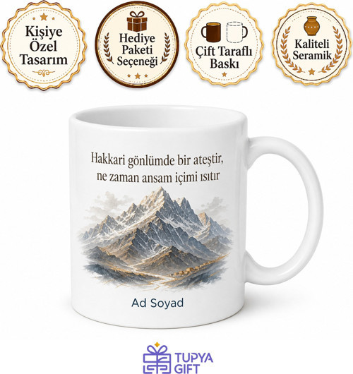 Hakkari Memleket Sevgisi Tasarımlı Kupa Bardak Özel Baskılı Hediye