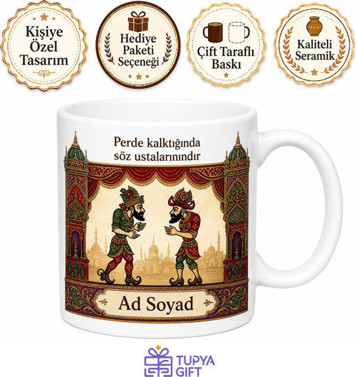 Karagöz Hacivat Gölge Oyunu Geleneksel Türk Tiyatrosu Perde Arkası Temalı Kupa Bardak Hediye