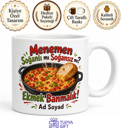 Menemen Sevenlere Soğanlı Soğansız Menemen Ekmek Banmalık Lezzet Kupa Bardak Hediye